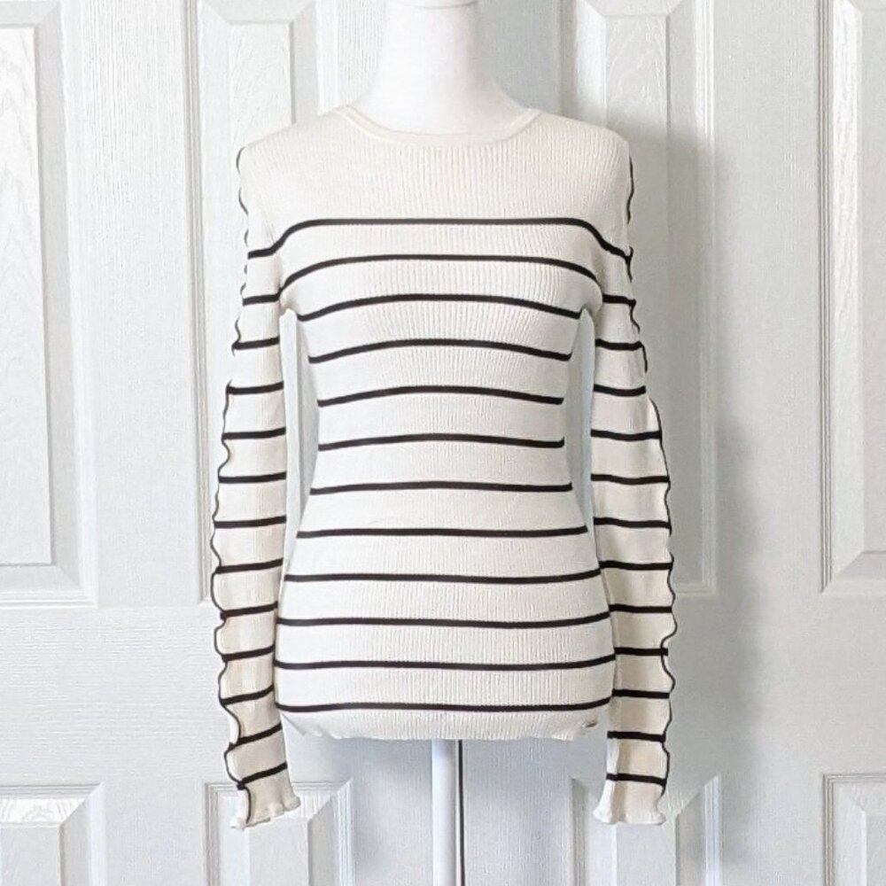 T TAHARI Women's Lightweight Long Sleeve Knit Sweater Top  Size S  White Black